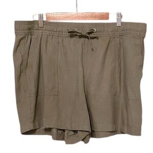 Nautica Olive Army Green Linen Blend Pull-on Pocket Drawstring Shorts